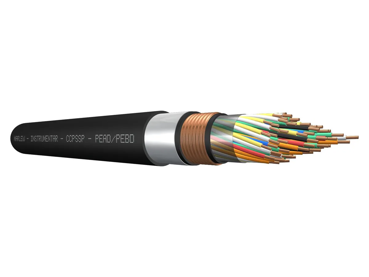Cable multicuadrete armado Marlew CCPSSP con sus capas expuestas