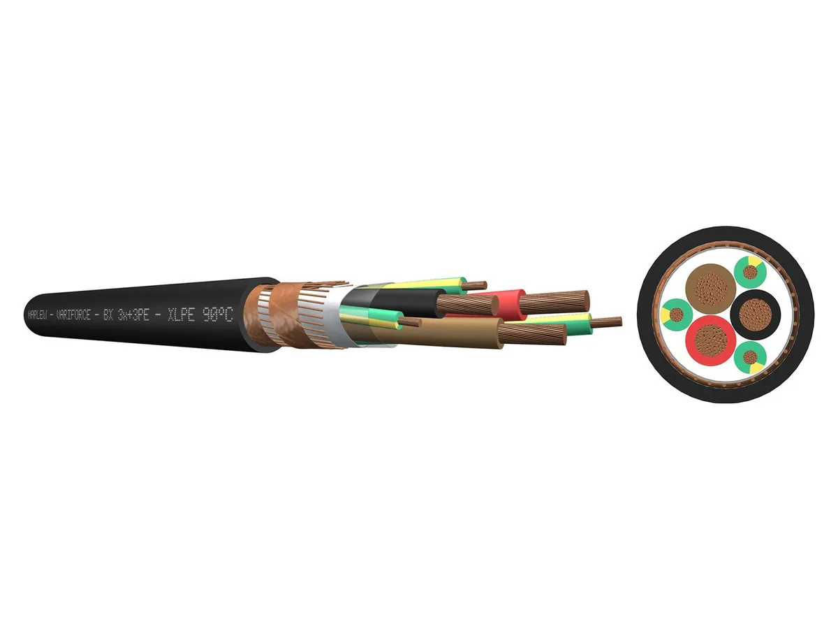 Cable simétrico blindado Marlew BX 3+3 con tres fases y tres conductores de protección